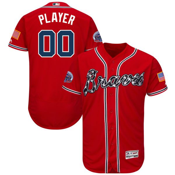 Men Atlanta Braves Majestic Alternate Red 2017 Authentic Flex Base Custom MLB Jersey with Commemorative Patch